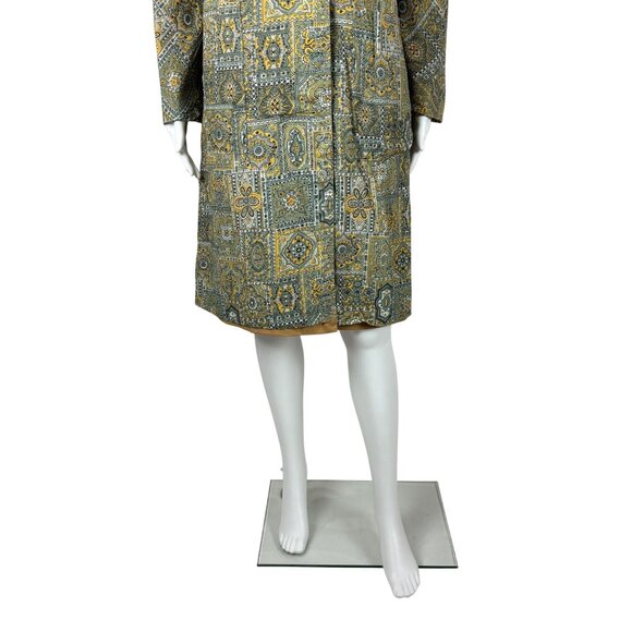 Vintage 70s Reversible Coat Women's Medium Paisley Print Gray Tan Trench - Picture 11 of 16